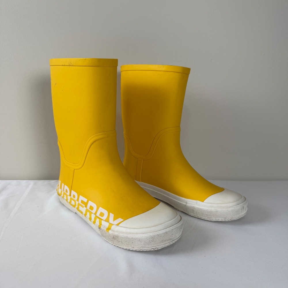 Burberry Kids Yellow Rubber Logo Rain Boots Size EU32 US13.5-1